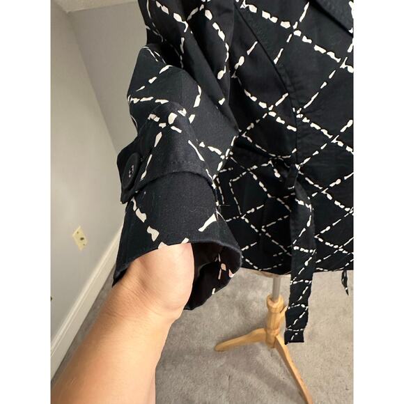 EUC Halogen Black White Belted Blazer Geometric Pattern Sz Medium Petite MP - Picture 5 of 11